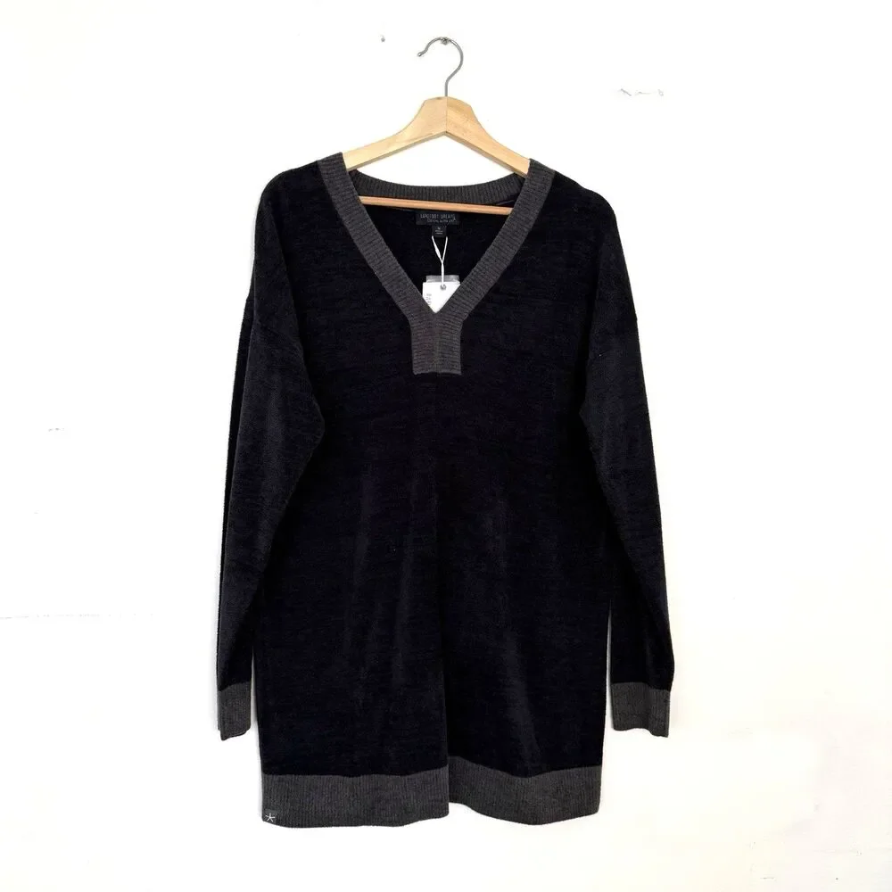 New Barefoot Dreams Women's Sz M CozyChic Ultra Lite V-Neck Tunic Sweater Black